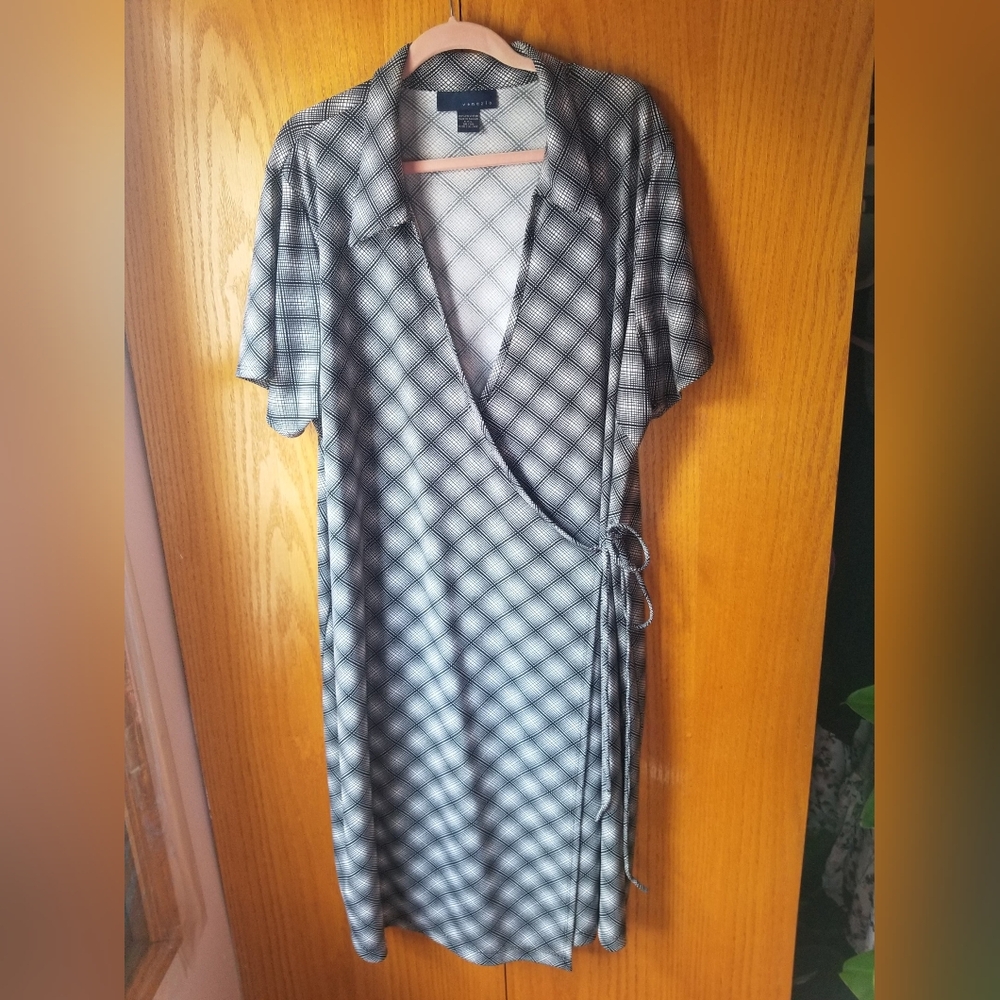Black and White Plaid Wrap Dress
